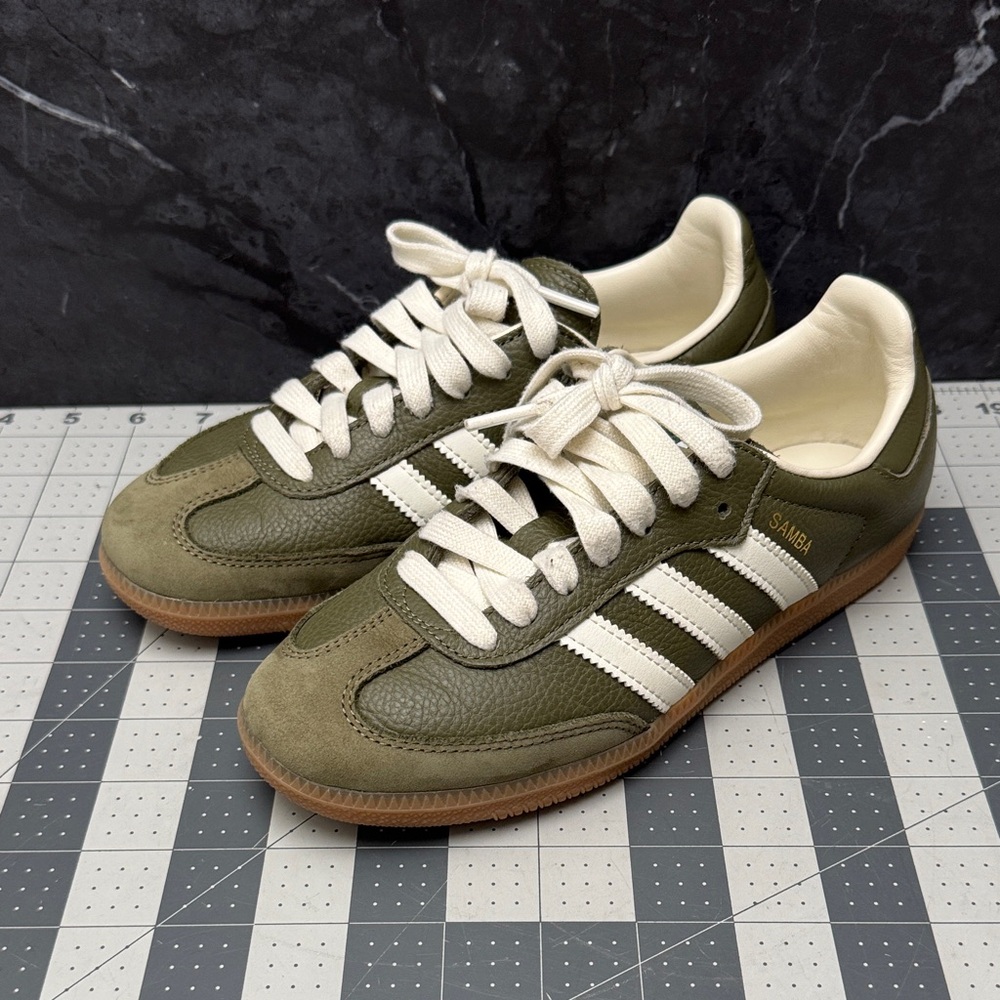 Adidas Samba Olive and White Sneakers